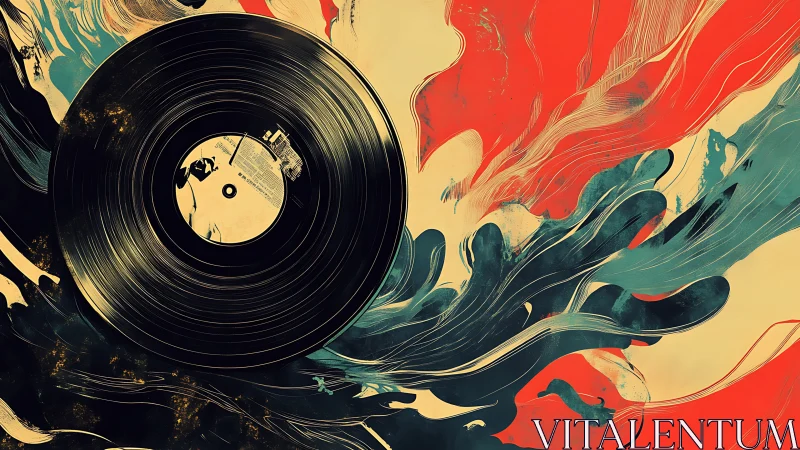 Vinyl record with abstract flowing paint-like shapes.