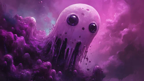 Gelatinous purple entity emerging within clouded void.