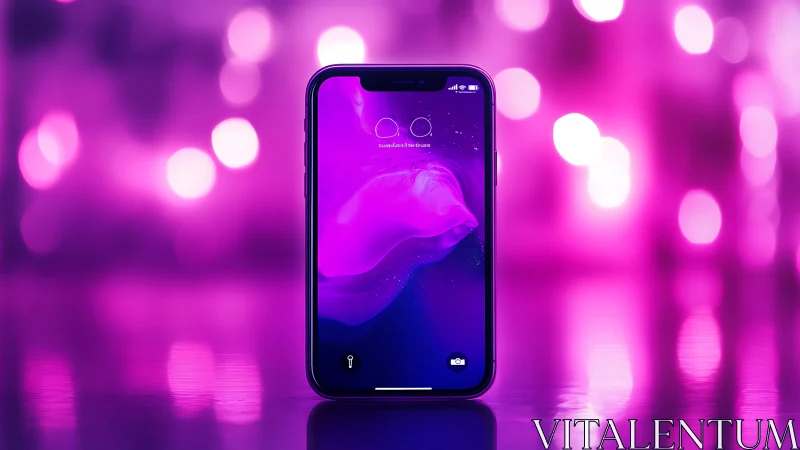 Smartphone Display with Layered Abstract Geometry Against Vibrant Magenta Bokeh.