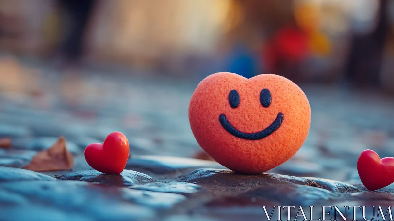 Smiling Heart Orchestrates Tiny Emotions Against Blue Canvas