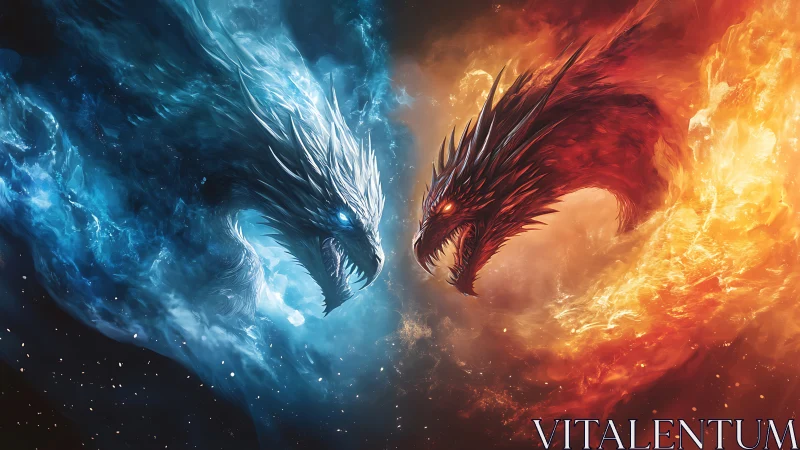 Fiery and icy dragon spirits collide in a cosmic showdown
