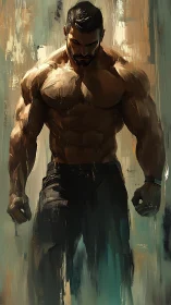 Muscular male figure rendered in dynamic painterly strokes