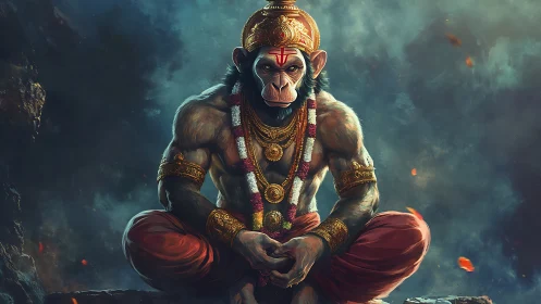 Divine monkey warrior figure in ornate armor and ornaments.