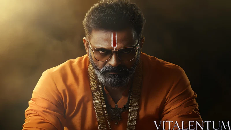 Intense holy man portrait in warm cinematic lighting.