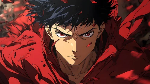 Anime fighter stares forward with intense focused expression