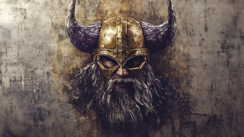 Textured digital Viking helm portrait with horned armor focus.
