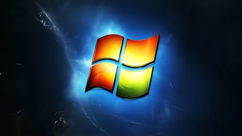 Glowing window logo floating in a soft electric blue halo.