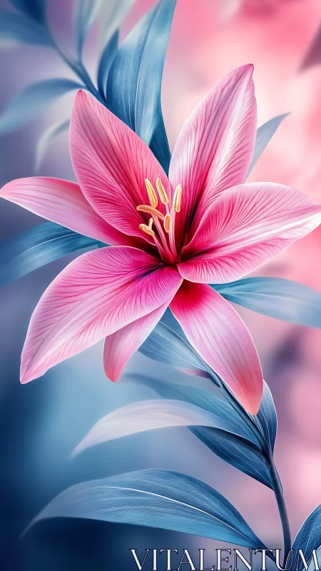 Pink Lily Blossom with Gradient Foliage Analysis.