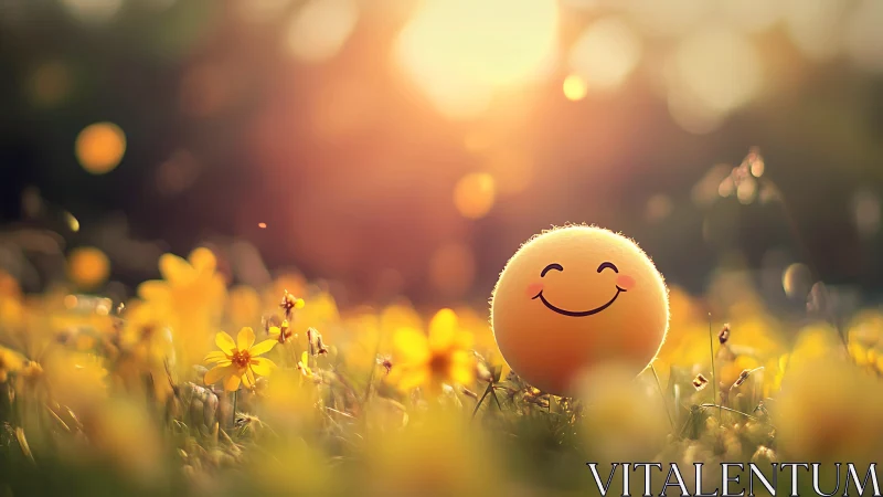 Sunlit smiley orb quietly soaks up joy in golden blooms