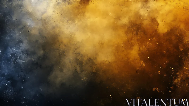 Abstract smoke cloud in blue and gold tones, digital art style.