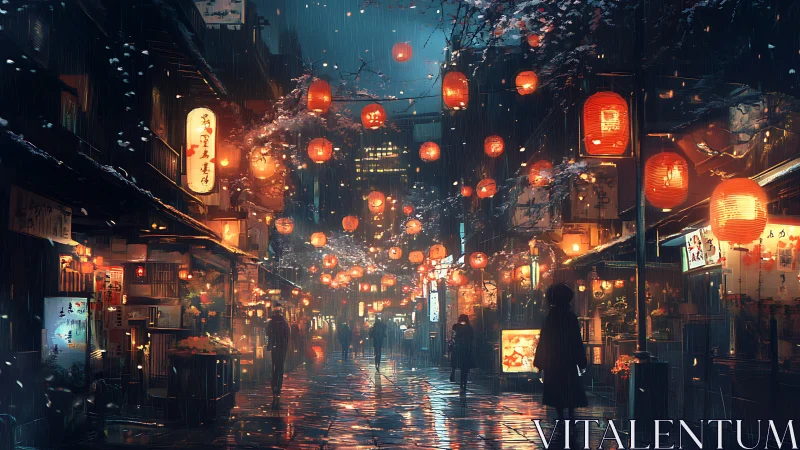 Lantern-lit rainy night market glowing with quiet stories.