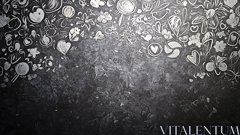 Chalk heart doodles scatter across textured blackboard field.