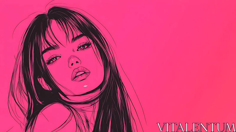 Electric gaze drifts through neon pink illustrated haze