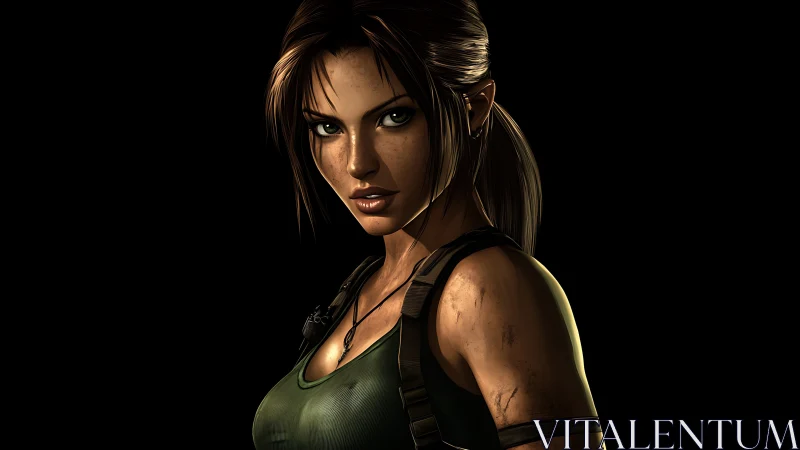 Cinematic 3D heroine portrait in tactical gear, rim‑lit profile