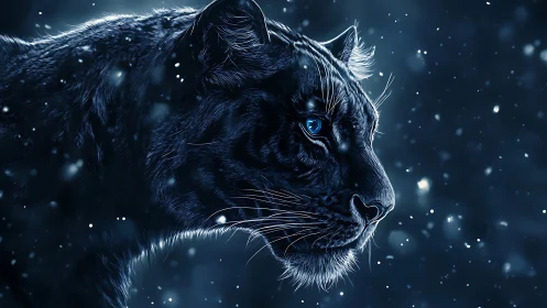 Nocturnal Snow-Swept Lynx with Luminous Eyes.