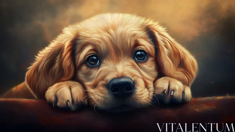Golden puppy portrait with detailed fur and large eyes.