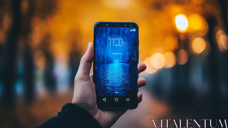 Pocket portal river glows against autumn bokeh blaze.