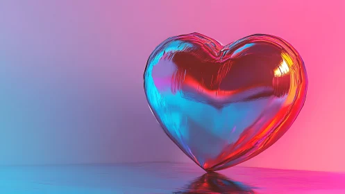 Luminous Glass Heart Glowing with Vibrant Neon Light.