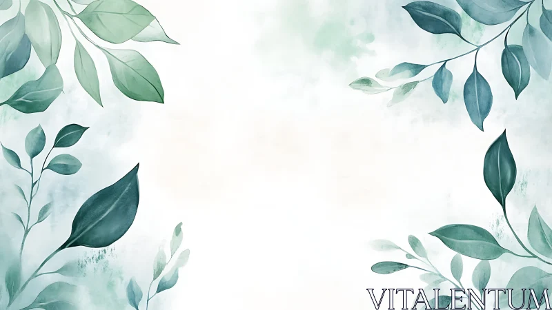 Watercolor botanical frame with teal foliage border composition.