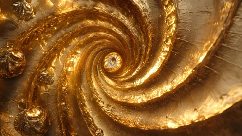 Golden Spiral Abstract Artwork with Shimmering Metallic Texture.