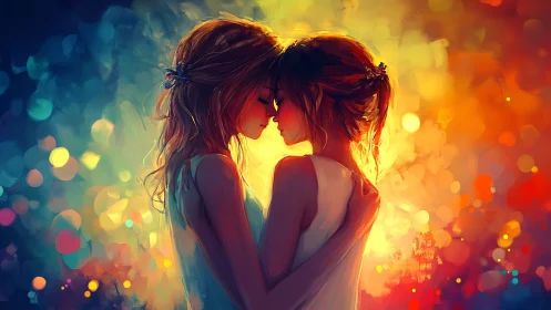 Two Figures Embrace in Luminous Warmth.