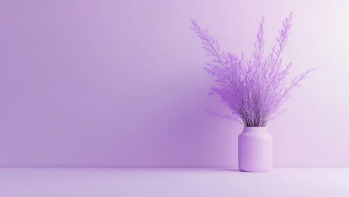 Monochromatic lavender vase composition uses negative space and soft light