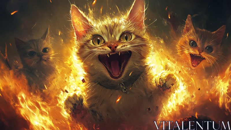Fierce Feline Warriors Engulfed in Mystical Golden Flames.