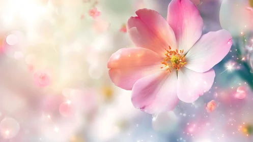 Ethereal Pink Cosmos Flower with Magical Sparkles.