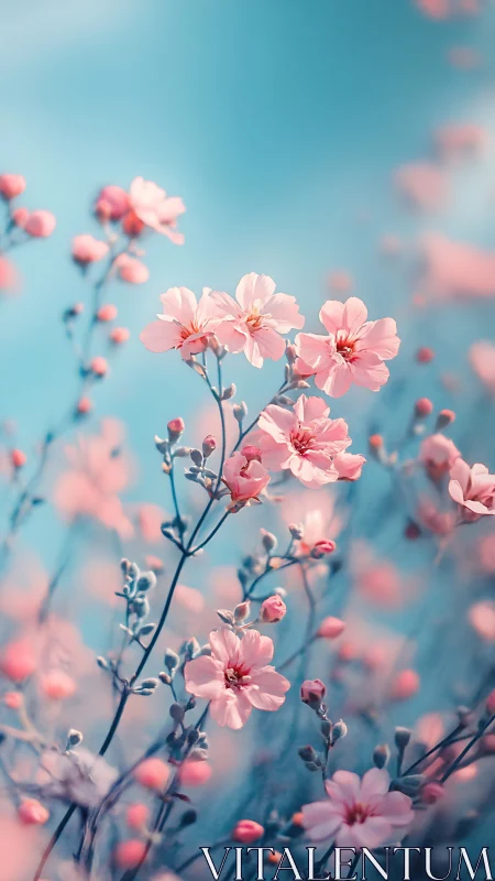 Pink flowers against clear blue sky field