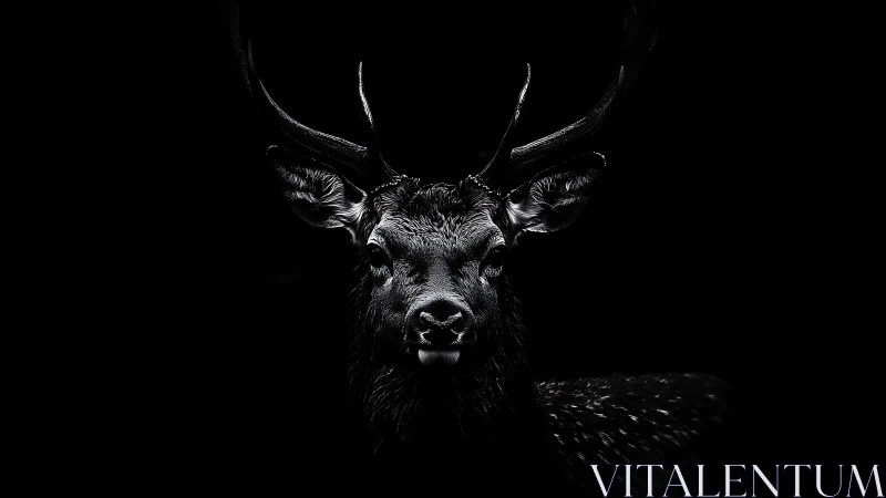 Midnight stag portrait in high contrast monochrome silhouette.