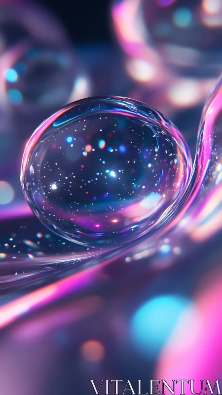 Glowing glass orb floats in neon cosmic lightscape.