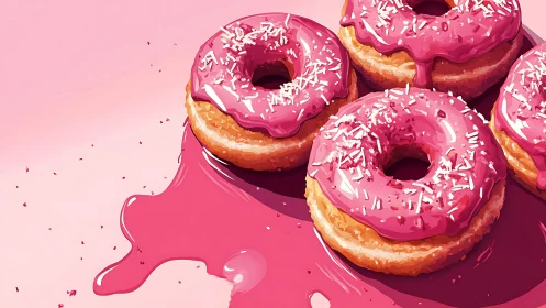 Bright pink frosted donuts inviting a joyful sweet break.