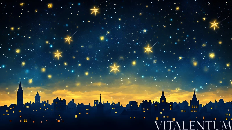 Starlit European skyline rendered in luminous digital nightscape