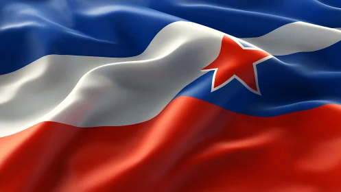 Tricolor national flag with central red outlined star emblem.