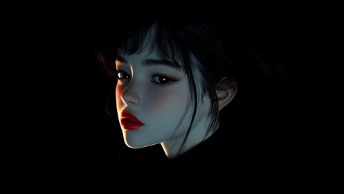 Midnight portrait of a luminous girl carved from shadow.