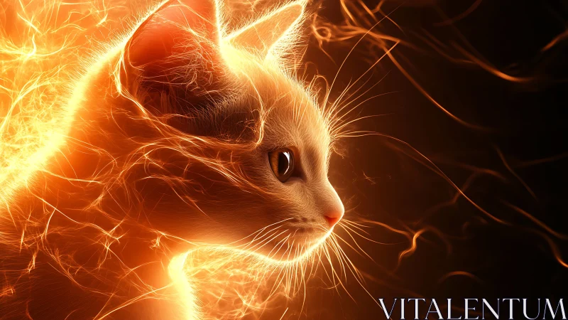Electroluminescent Cat Portrait with Fiery Particle Aura Effect