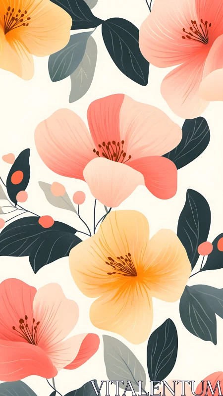 Botanical Gradient Florals: Peach, Coral, Gold with Teal Foliage
