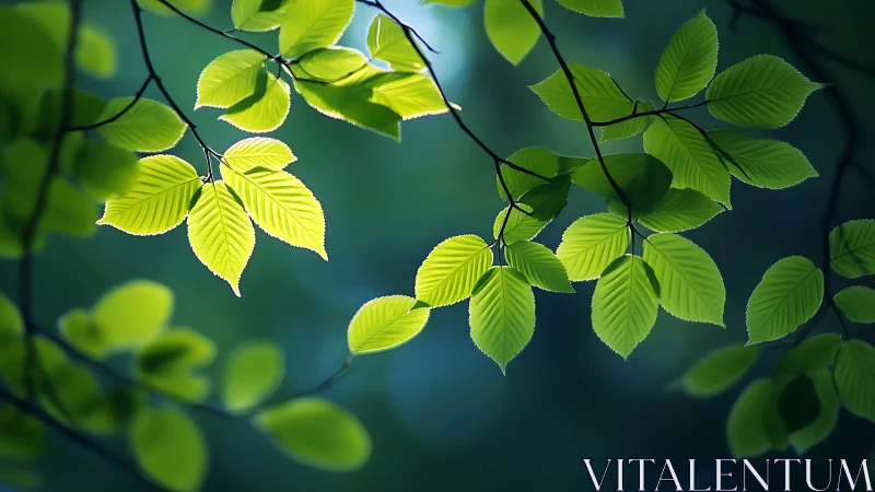 Sunlit Green Leaves in Nature, Soft Focus Botanical Photography.