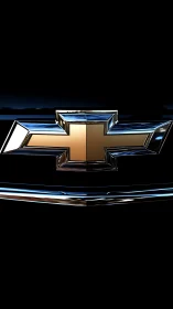 Chrome bowtie emblem glowing over midnight automotive void.