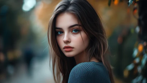 Young woman portrait in soft outdoor autumn environment.