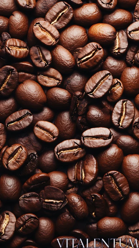 Close-up view of roasted coffee beans in tight frame.