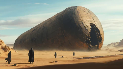 Monolithic starwreck in desolate desert panorama composition.