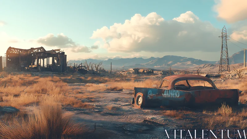 Sunburnt wasteland highway where rusted memories linger.