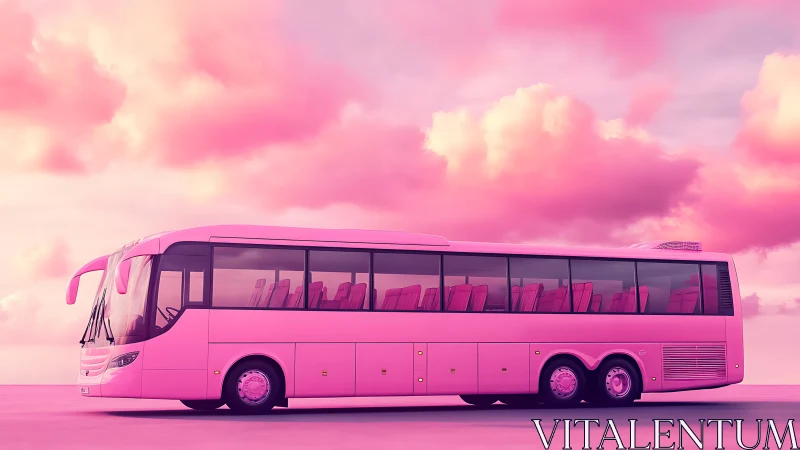 Monochrome magenta touring coach under saturated cloudfield.