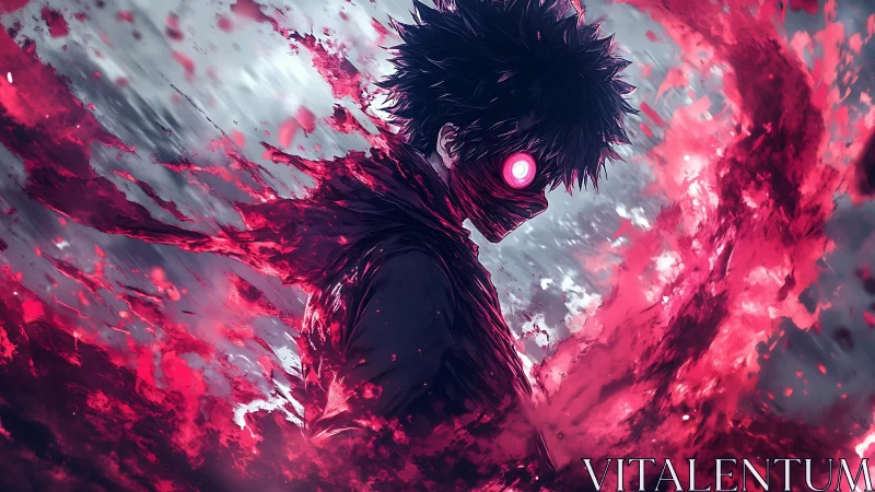 Enigmatic anime antihero unleashes swirling crimson power