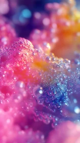 Macro bubbles over soft pink, blue and yellow color field.