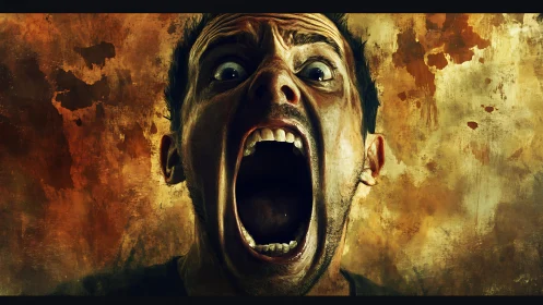 High-intensity digital portrait of man in maximal vocal strain.