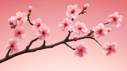 Cherry Blossom Branch Against Rose Background.