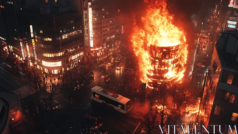 Urban Inferno: Explosive Conflagration Engulfs Metropolitan Street