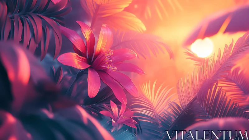 Tropical Blooms in Golden Sunset Light.